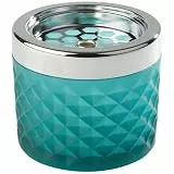 APS Windaschenbecher, Ascher Aschenbecher, aus verchromtem Metall, gefrostetes Glas, mit Bajonettverschluss, Ø 9,5 cm, 8 cm Höhe, hellblau