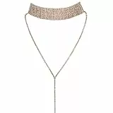 JewelryWe Schmuck Frauen Damen Multi Reihen Strass Choker Halskette Pullover Lange Kette mit Anhänger Halsband Gold