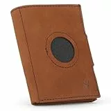 DONBOLSO Herren Slim Wallet mit Apple AirTag-Fach - Leder Mini geldbörse Herren mit Münzfach - Einfarbig Kreditkartenetui für Karten und Münzen mit RFID-Schutz - 9 x 7,1 cm (Vintage Braun)