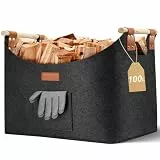 Ezilif Holzkorb für Kaminholz XXL mit Doppelt Verstärkten Leder 60x40x40 cm