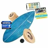 Balance Board - Wobble Board inkl. Rolle, Halbkugel und Balance Ball - Surf-Trainer für Erwachsene & Jugendliche - Gleichgewichtstraining - Balance Board Holz, Aquamarine Blue