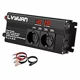 LVYUAN Wechselrichter 12V 230V 2000W Spannungswandler mit 3 Steckdose und 4 USB LED Spannungsanzeige