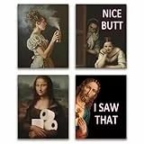 VOYANTE Wanddeko Badezimmer, 4 Stück Mona Lisa Bilder, Leinwand Lustiges Poster, Wanddeko Ironische Wandbild für Gäste WC Deko Bad Toilette Waschküche Schlafzimmer, Ohne Rahmen (DIN A4)