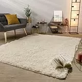 TT Home Teppich Wohnzimmer Hochflor Langflor Weich Soft Modernes Einfarbiges Design, Farbe: Hellbeige Creme, Größe:160x220 cm
