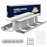 E.For.U® Kabelkanal Schreibtisch 2er Set, zum ordentlichen Kabelmanagement Grau am Schreibtisch inkl Zubehör, Kabelführung Kabelwanne Kabelhalter Kabelaufbewahrung, einfache Montage, Hellgrau