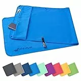 Fit-Flip Fitness Handtuch aus Mikrofaser - mit Magnet und Reißverschluss Tasche - Fitnesshandtuch für Sport und Gym - Kompakt & Schnelltrocknend - Sporthandtuch Fitnessstudio - Blau - 130x48cm