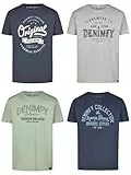 DENIMFY Tshirt Herren Baumwolle Regular Fit DFNuri 4er Pack Set Rundhals Kurzarm Sommer Tee Shirt Logoprint, Größe:3XL, Farben:Farbmix 1