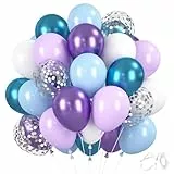 Luftballons Blau Lila, 30 Stück Metallic Violett Blau Hellblau Luftballon, 12 Zoll Hell Lila Weiß Silber Konfetti Helium Ballons für Mädchen Frau Geburtstag Hochzeit Babyparty Jahrestag