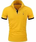 GLESTORE Poloshirt Herren Männer Hemd Herren Kurzarm Giraffe Stickerei T-Shirt Sommer Golf PalmYellow XL