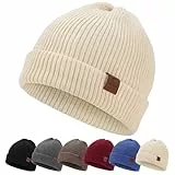 BARFULKER Winter Beanie Mütze Herren Damen Warm Gefüttert Wintermützen Thermo Strickmütze Laufmützen Dehnbare Weiche Wollmütze Unisex Hat,Weiß