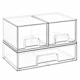 Vtopmart Boxen Aufbewahrung mit 3 Schubladen, Clear Schminktisch Organizer, Anti-Rutsch Organizer Schublade Benutzt für Badezimmer, Schminktisch, Schreibtisch