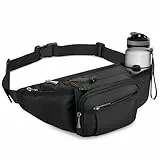 Wiserset Bauchtasche für Herren und Damen, Gürteltasche mit Flaschenhalter Gurt Verstellt Hüfttasche mit 6 Reißverschlusstaschen für Wandern Hundespaziergänge Joggen Radfahren Reisen Laufen, Schwarz