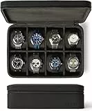 TAWBURY Leder-Uhrenbox mit 8 Fächern – Elegante und sichere Aufbewahrung für Ihre Uhren (Schwarz)