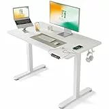 FEZIBO Schreibtisch Höhenverstellbar Elektrisch mit USB-A und USB-C-Ladeanschlüssen,100 x 60 cm,Steh-Sitz-Schreibtisch,Standing Desk,Weiß