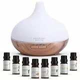 ASAKUKI 300ml Aroma Diffuser, Ultraschall Luftbefeuchter mit 8 * 10ml Ätherische Öle Set Diffusor, 14 Farben LED, 23dB Cool Mist Raumbefeuchter, Yoga, SPA, Zuhause Gelb