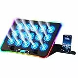 KLIM V15 Gaming Laptop Cooling Pad mit 15 Lüftern + Gaming Laptop Kühler + Stabiler RGB Ständer mit Lüfter + Kompatibel bis zu 17' + 2 USB Ports + Handyhalterung + 5 Jahre Schutz