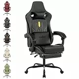 SUKIDA Gaming Stuhl Computerstuhl Ergonomischer Gaming Chair mit Fußstütze Bürostuhl Ergonomischer Computerstuhl mit Lendenwirbelstütze Schwarz