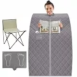 SereneLife Dampfsauna Zelt Grau 70 x 80 x 98 cm – Tragbare Heimsauna mit Stuhl und Heizmatte Faltbare Mini Sauna - Mobile Dampfbad Kabine bis 60 °C, Carbon-Heizelement und Fernbedienung