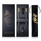 Youda Essstäbchen Wiederverwendbar – 2 Paar Drachen-Design mit Halter & Tragetasche, Premium Japanische & Chinesische Essstäbchen, Traditionelles Stilvolles Geschenkset für Erwachsene & Familie