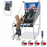 GYMAX Automat Basketballkorb, faltbar Elektronische Basketballspiel mit 8 Spieleinstellungen & elektronischer Anzeigetafel, Schießmaschine inkl. 4 Bällen & 2 Fangkörben (Blau)