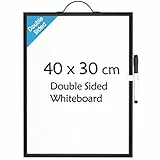 KTRIO Kleines Whiteboard, trocken abwischbar, 40 cm x 30 cm, doppelseitiges magnetisches Whiteboard für die Wand, schwarzer Aluminiumrahmen, hängendes und tragbares Whiteboard für Studenten, Planung,
