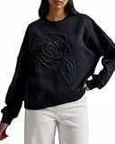 LOTISS-Besticktes Burnout-Sweatshirt mit Grafik, Navy, L