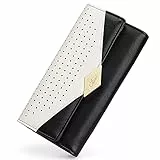 CLUCI Damen-Geldbörse, großes Fassungsvermögen, Leder, Lange Kartenschlitze, Reißverschluss, Geldbörse mit Armband, schwarz/weiß, L
