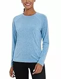 Migcaput Shirt Damen Langarm Sport Laufshirts Sportshirt Fitness Leichtes Yoga Activewear Atmungsaktiv Schnelltrocknendes Gym Shortsleeve Rundhalsausschnitt Oberteile Himmelblau XXL