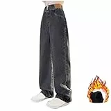 XINYUNZU Jeans Mädchen Fleece Gefüttert Jeanshose Warm Elastische Taille Wide Leg Jeans Kinder Breite Hose Jeans Teenager Mädchen Freizeit Hosen Jeanshosen Winter Warehouse Deal Schwarz 11 Jahre