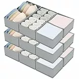 DIMJ Schubladen Ordnungssystem Schubladen Organizer - Aufbewahrungsbox Stoff, Schubladeneinsätze für Kleiderschränke, Kleiderschrank Organizer für Kleidung, 12er, Grau Classic