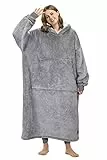 Kato Tirrinia Übergroße Warme Hoodie Sweatshirt Decke, Weiche Flanell Damen Deckenpullover, Komfortable Kapuzenpullover, Gemütlich Geschenke Decke für Erwachsene, Männer, Frauen, Teenager, Aschgrau