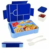 lompyeu 1330ML Brotdose Kinder mit Fächern, BPA Frei Bento Box Kinder (Löffel & Gabel), Wiederverwendbare Lunchbox für Schule & Picknick, Mikrowellengeeignet Jausenbox (Blau)