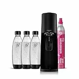 SodaStream Wassersprudler TERRA Promopack mit Quick-Connect CO2-Zylinder | inkl. 3x 1L FUSE Kunststoffflasche (spülmaschinengeeignet) | Farbe: Schwarz