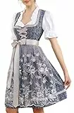 KOSMEEU Dirndl Damen Midi Trachtenkleid Oktoberfest Trachtenmode Trachten Trachtenrock Germandress inkl. Dirndl Dirndlschürze Dirndlbluse Blau 38