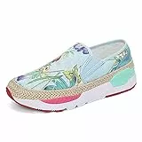 DANNTO Damen Kunst Loafers Bestickte Floral Boot Sneaker Slip-On Damen Walking Schuhe Himmelblau, 41