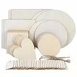 70 STK Unvollendete Holzplatte zum Basteln, Unbehandeltes Quadratische Rund Holzscheiben zum Basteln, Holzherzen zum Beschriften für Holzbrettchen DIY Brandmalerei Bastelset Rohlinge(8 Größen)