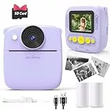 NUOTUN Sofortbildkamera Kinder, Kinder Kamera mit Fotos drucken, 2,0 Zoll HD Bildschirm, 8X Zoom, 1080P Digitalkamera mit Druckpapier & Karte, Kinderkamera Geschenk mädchen & Junge 3-12 Jahre (Lila)