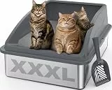 FURTIME Katzenklo Edelstahl XXXL, Katzentoilette Edelstahl 71x51x31 cm, Extra Großes Katzenklo mit Abnehmbarem Hohem Rand, Leicht zu Reinigen, Geeignet für Mehrkatzenhaushalte & Große Katzenrassen