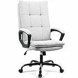 BASETBL Bürostuhl Ergonomisch Schreibtischstuhl bürosessel, Chefsessel 150 kg gepolstert Armlehne, drehbar und Wippfunktion, Höhenverstellbar, Doppelt verdickte Rückenlehne, Computerstuhl Grau Stoff