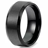 Flongo Herren Ring Männerring, 8mm Band Ringe Daumenring Siegelring Schwarz Valentine Lieben Paar Engagement Verlobungsringe Hochzeit Poliert Herren-Accessoires Größe 66