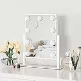 Dripex Hollywood Schminkspiegel für Schminktisch, Hollywood Spiegel mit 9 Beleuchtung, Tischspiegel 36 x 30 cm, Einstellbarer Helligkeit und 3 Farben, 360-Grad-Drehung…