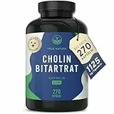 Cholin Kapseln - Hochdosiert: 1125mg - 270 Kapseln - Cholin Bitartrat - *Leberkur, Homocystein & Fettstoffwechsel (EFSA) - Vegan, Deutsche Produktion - TRUE NATURE®