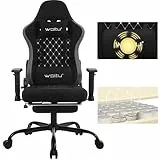 WOLTU Massage Gaming Stuhl, Ergonomischer Bürostuhl Racing Sessel Design, Kopfstütze, Lendenmassage, Fußstütze, Drehstuhl mit Rollen, 150 kg Tragfähigkeit, Tech-Stoff, Schwarz+Grau