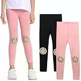 SPFASZEIV Mädchen Leggings Kleinkind Hosen mit Lächeln Gesichts Muster Kinder in voller Länge 2er-Pack 1–2 Jahre (Schwarz + Rosa)