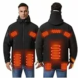 UHouse Beheizbare Jacke Herren Outdoor Heizjacke Wärme Regenjacke USB Elektrische Beheizte Jacken mit 10 Heizzonen Winter Outdoorjacke Beheizbar Winterjacke mit Heizung Wanderjacke Schwarz 5XL