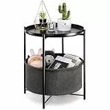 danpinera Beistelltisch, Schwarzer Beistelltisch Rund, Kleiner Tisch mit Stauraum, Couchtisch Klein für Wohnzimmer, Sofa, Balkon Tisch Klein für Outdoor, Schwarz