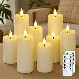 Yeelida Batterie flackernde LED-Kerzen, Packung mit 8 flammenlosen elfenbeinfarbenen Kunststoffkerzen mit Fernbedienungen und Zeitschaltuhr, die über 600 Stunden halten(5,3cmx 11, 14, 17cm)