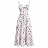 IBTOM CASTLE Damen-Korsettkleid, Blumenmuster, quadratischer Ausschnitt, Spaghettiträger, Sommer, Boho, Sommerkleid, lässig, fließender Schlitz, Bustier-Kleider, XS