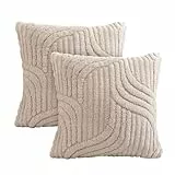 Artoid Mode Beige Geometrie Streifen Plüsch Künstliche Pelz Kissenbezüge 2er Set, 45x45 cm Jacquard Samt Sofakissen Zierkissenbezug Schlafzimmer Deko
