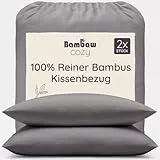 Bambaw Bambus Kissenbezug 50x75 cm, 2-er Pack, hypoallergene Bettwäsche für Allergiker, Anti Milben Bettwäsche, weiche Kissenbezug antibakteriell und haarschonend, Kopfkissenbezug Bambus (Dunkelgrau)